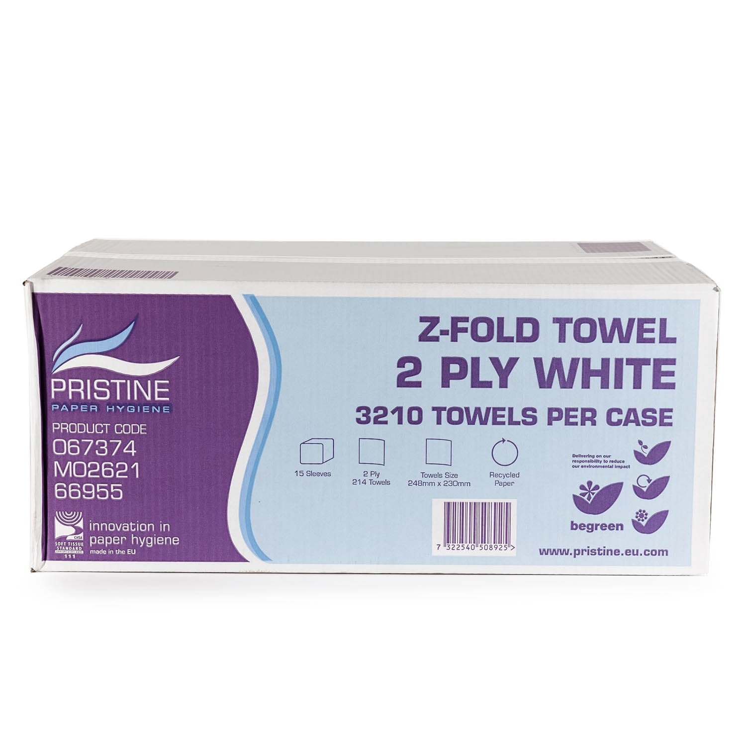 Pristine Z Fold H Towel White 2ply 15x267 Sheets Medisave Uk