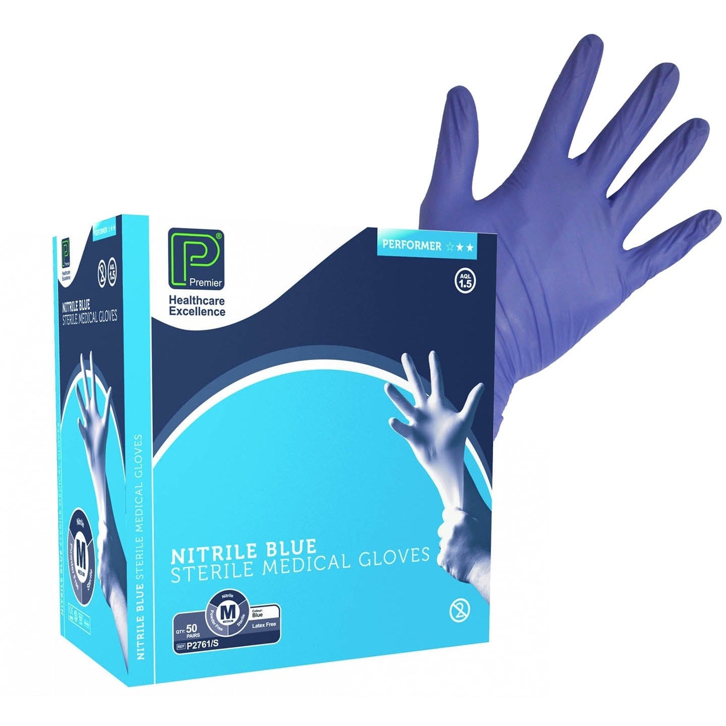 Blue Sterile Nitrile Gloves Pair Pack of 50 Medium Medisave UK