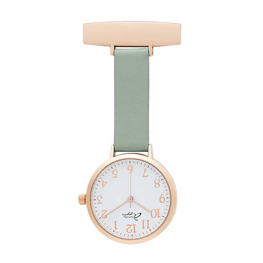 Annie Apple Nurses Fob Watch - Meraki - Gold & Sage - Leather - 35mm - Annie Apple