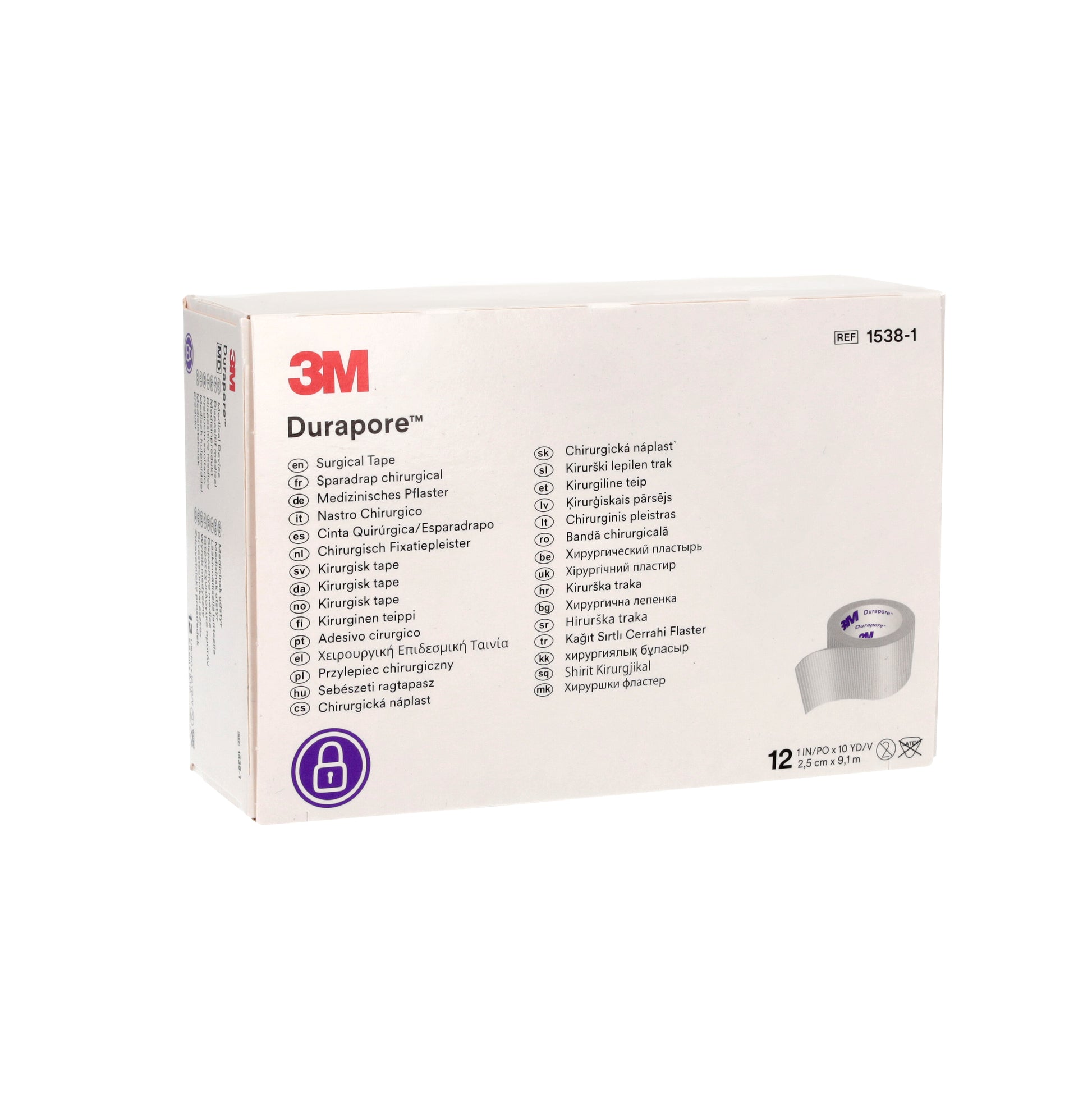 3M™ Durapore Surgical Tape 2.5cm x 9.14m - Box of 12 - 3M