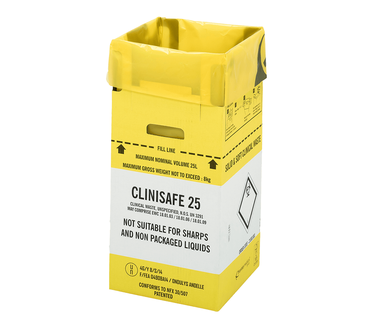 25 Litre Clinisafe Yellow Cardboard Carton x 10 - Vernacare