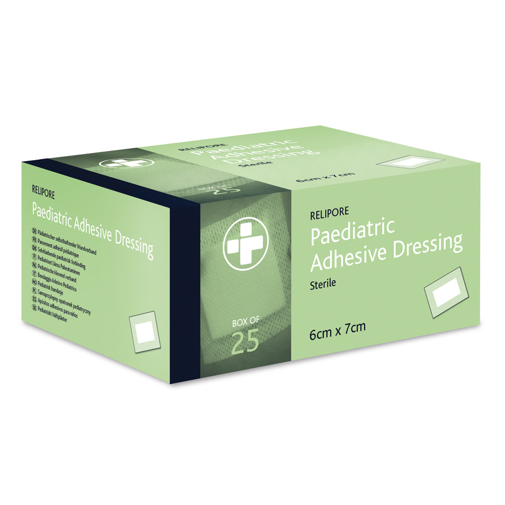 Relipore Paediatric Adhesive Dressing Pads Sterile 6cm x 7cm Box of 25 - Reliance