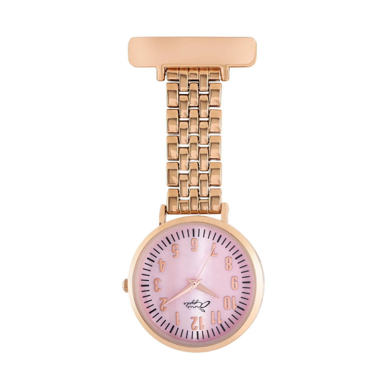 Annie Apple Nurses Fob Watch - Aurora - Pink Mother of Pearl/Rose Gold - Link - 35mm - Annie Apple