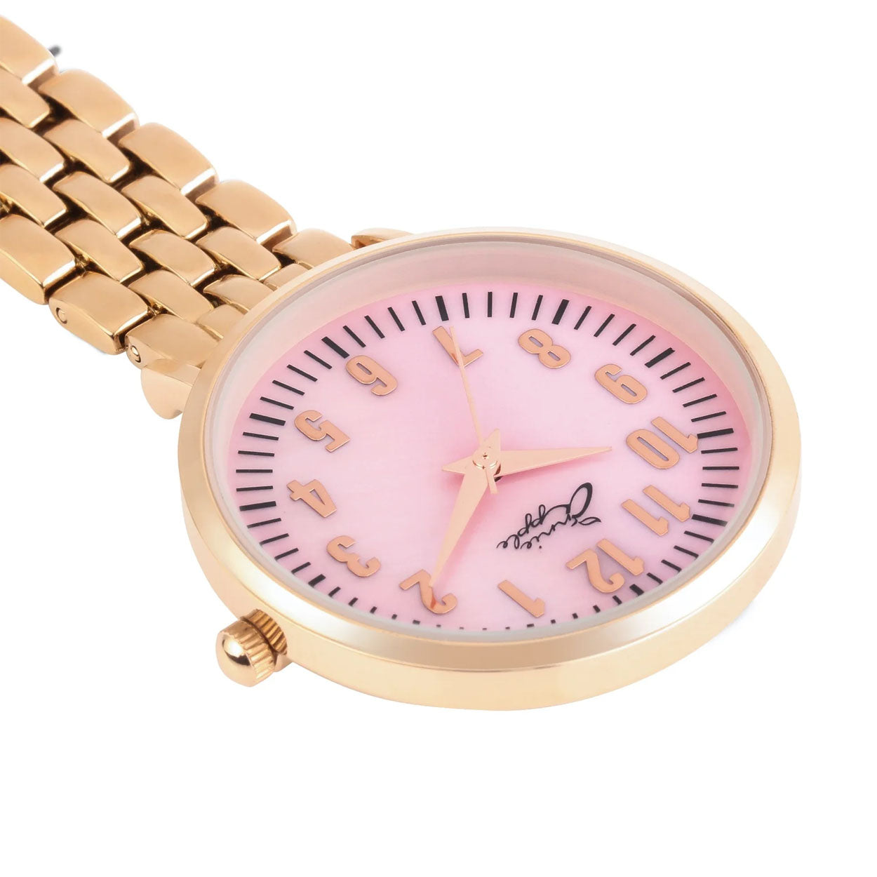 Annie Apple Nurses Fob Watch - Aurora - Pink Mother of Pearl/Rose Gold - Link - 35mm - Annie Apple