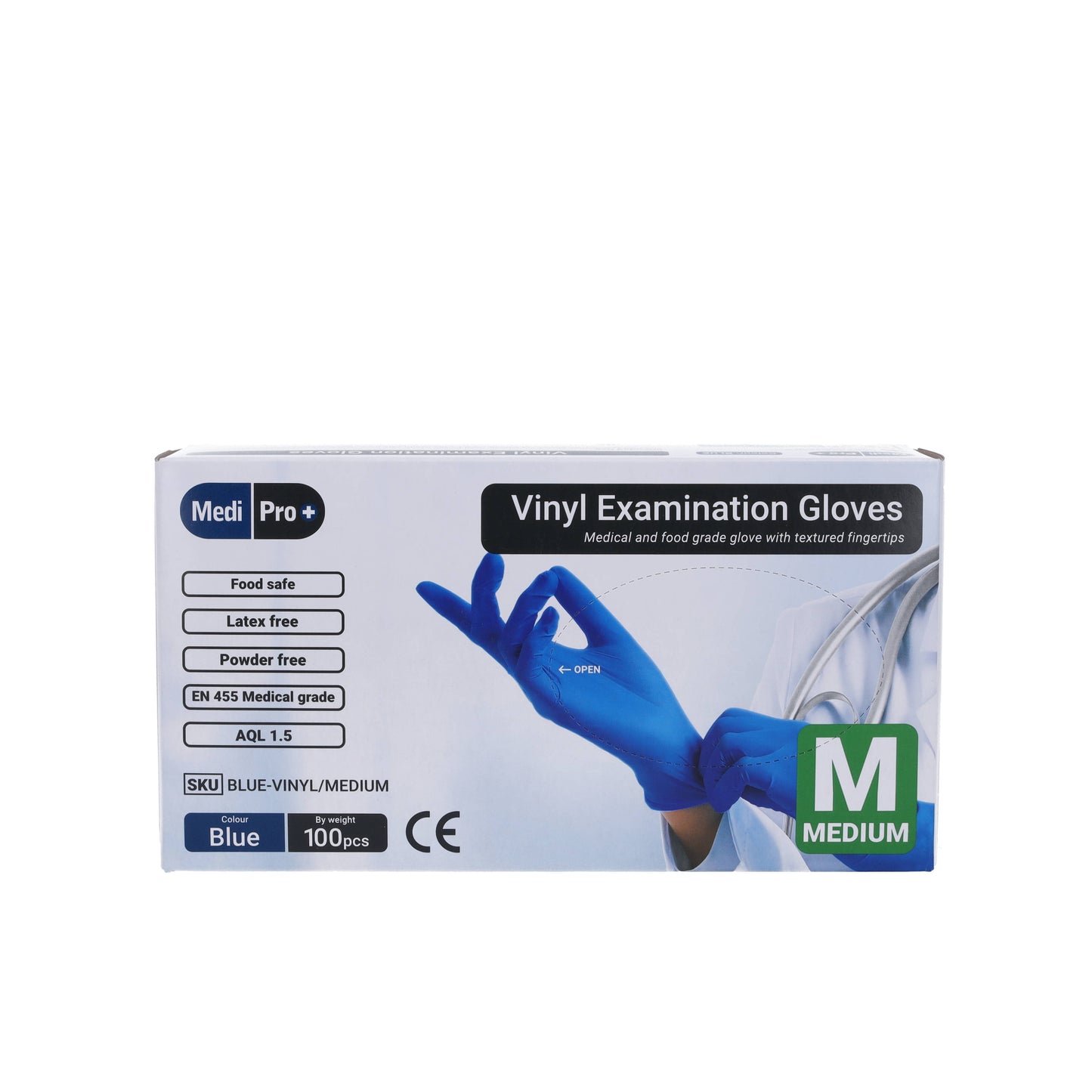 Blue Vinyl Exam Gloves - Cat III PPE Medium x 100 - MediPro