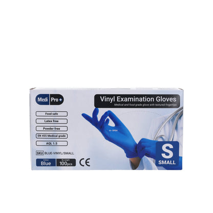 Blue Vinyl Exam Gloves - Cat III PPE Small x 100 - MediPro