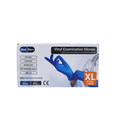 Blue Vinyl Exam Gloves - Cat III PPE - Extra Large x 100 - MediPro