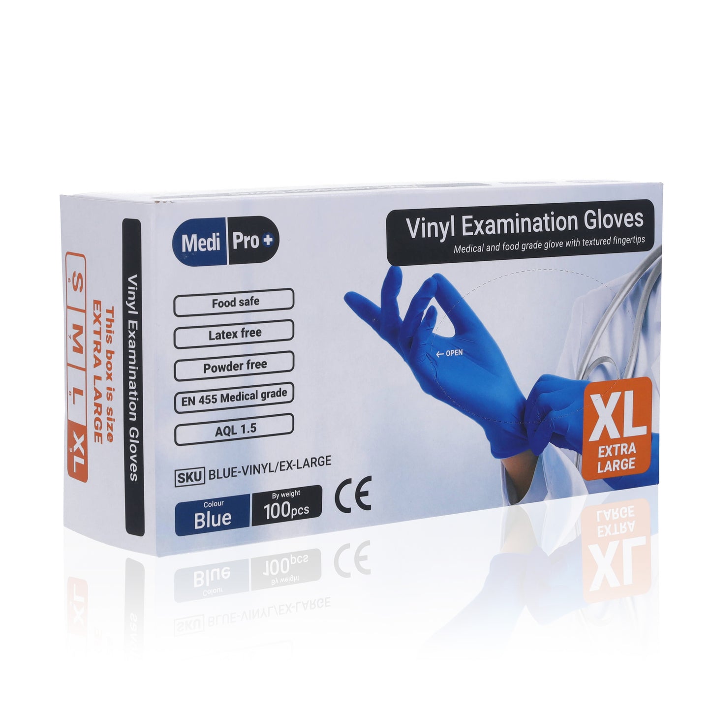 Blue Vinyl Exam Gloves - Cat III PPE - Extra Large x 100 - MediPro