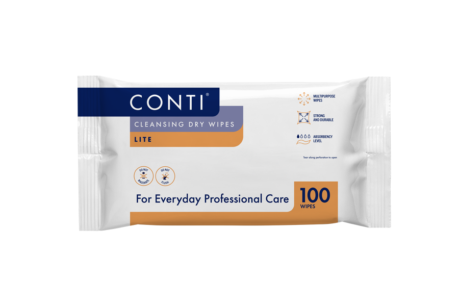 Conti® Cleansing Dry Wipes - Lite (Large, 32 Packs of 100 Wipes) - Vernacare