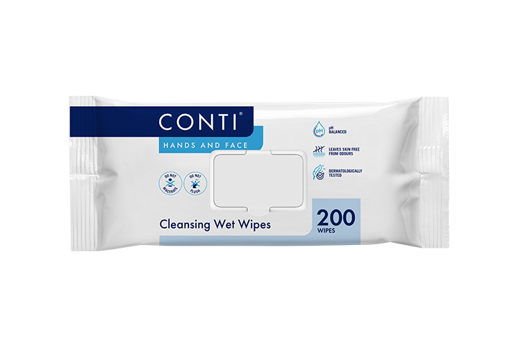 Conti Hands and Face Cleansing Wet Wipes - Lightly Fragranced - 200 Wipes - Vernacare