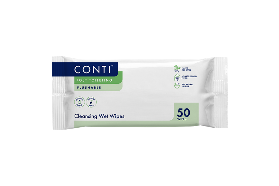 Conti® Post Toileting Cleansing Wet Wipes - Fragrance Free - 50 Wipes - Vernacare