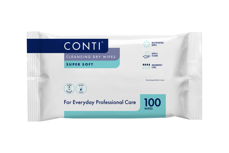 Conti® Super Soft Cleansing Dry Wipe - Small - 16x Packs of 100x Wipes - Vernacare