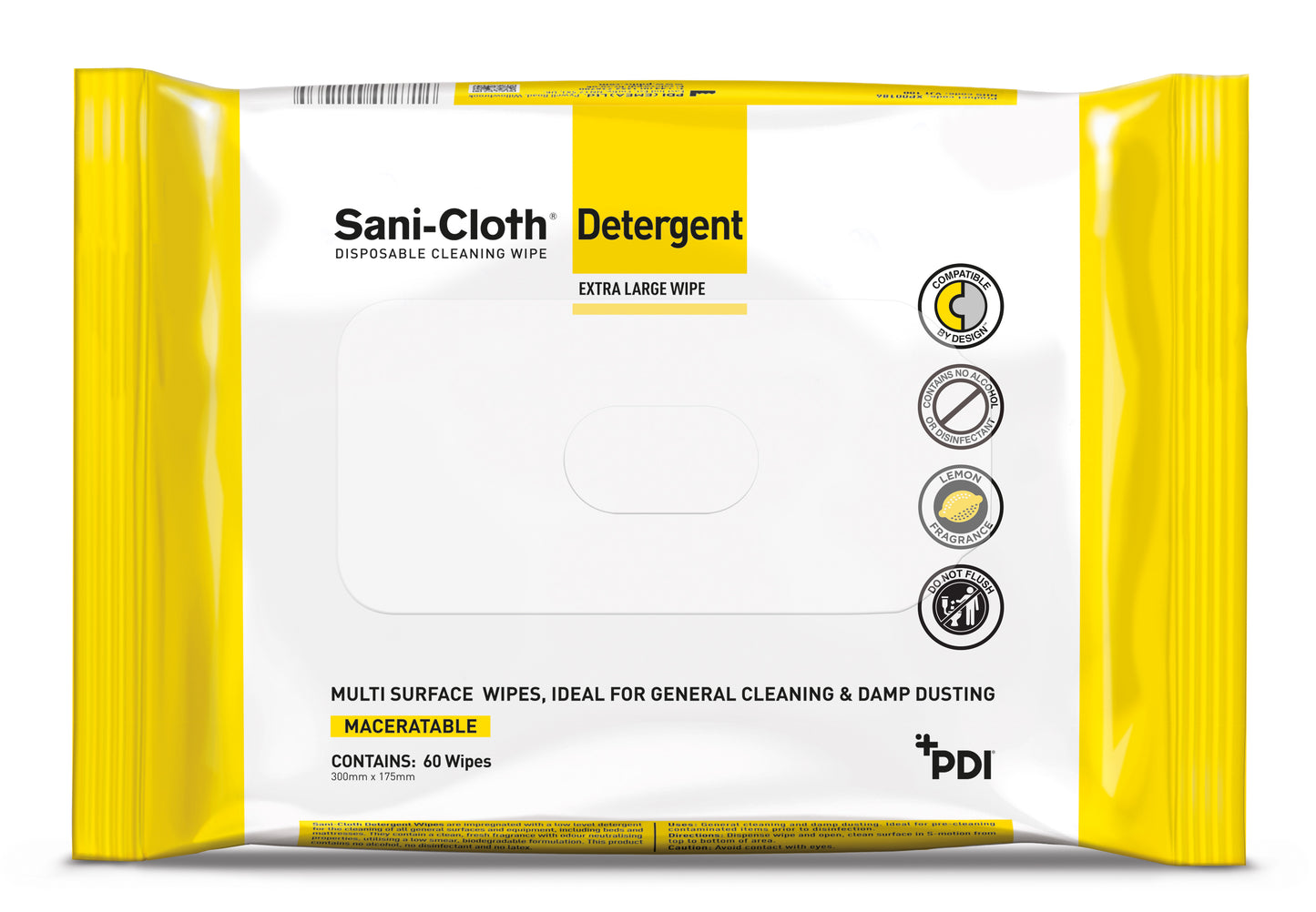 PDI Sani Cloth Detergent Wipes - Multi Surface Wipe x 60 - PDI