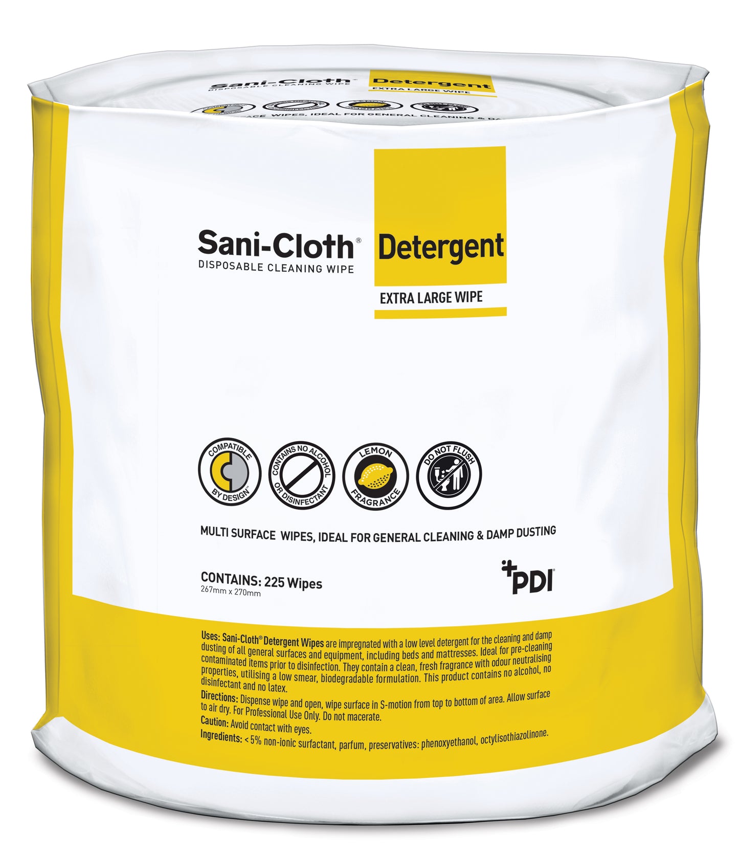 PDI Sani-Cloth Detergent Wipes Bucket Refill x 225 [Multi Surface Wipe] - PDI