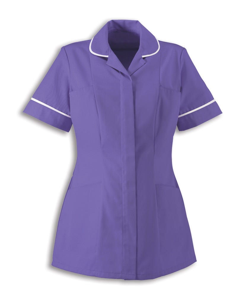 Traditional Nurses Tunic with Contemporary Cut - Purple & White Trim - Alexandra