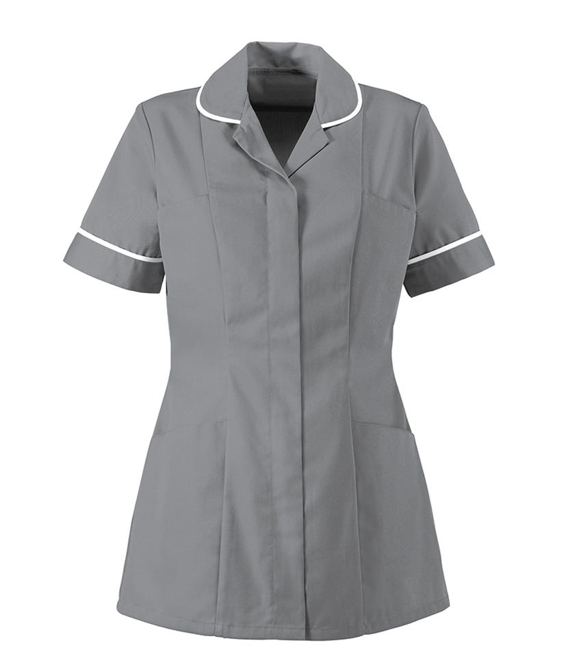 Traditional Nurses Tunic with Contemporary Cut - Hospital Grey & White Trim - Alexandra