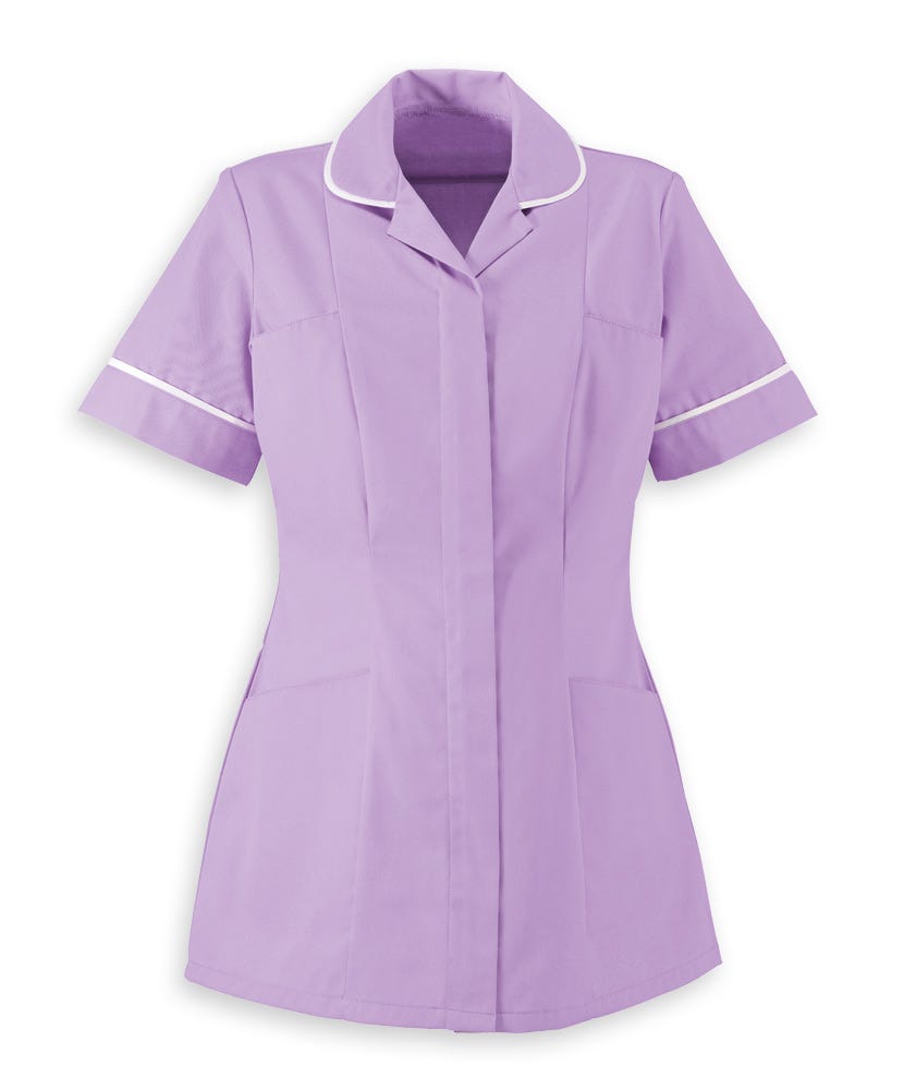 Traditional Nurses Tunic with Contemporary Cut - Lavender & White Trim - Alexandra