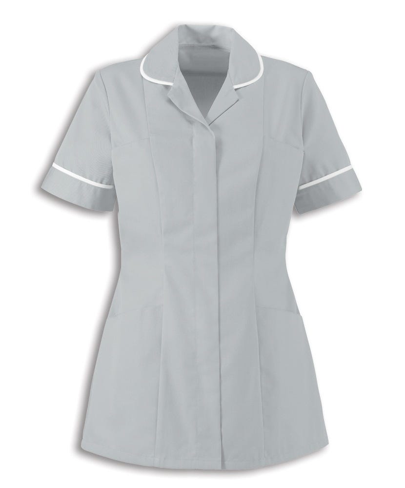 Traditional Nurses Tunic with Contemporary Cut - Pale Grey & White Trim - Alexandra