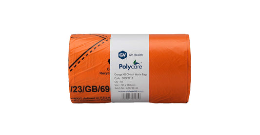 Orange Heavy Duty Clinical Waste Bags - 90L Large - Roll of 50 - 