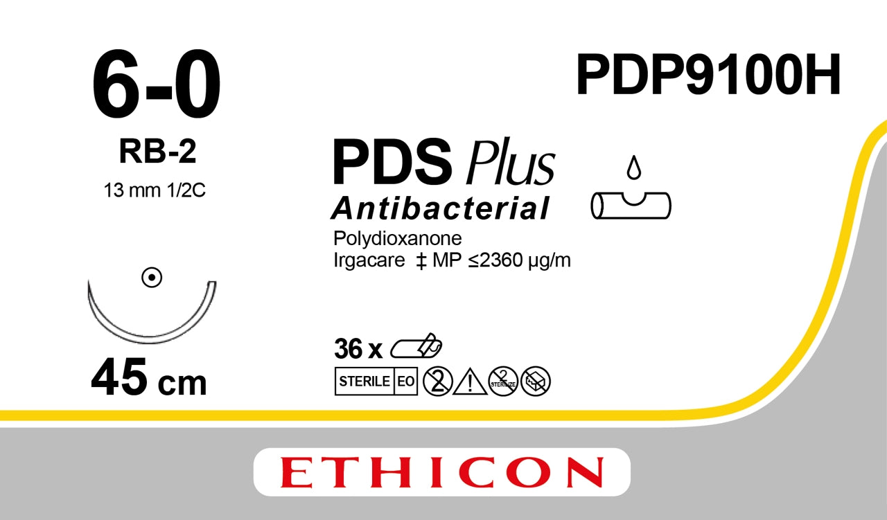 PDP9100H Antibacterial Suture Violet 6-0 45cm PDS Plus 13mm 1/2 Taperpoint - Ethicon