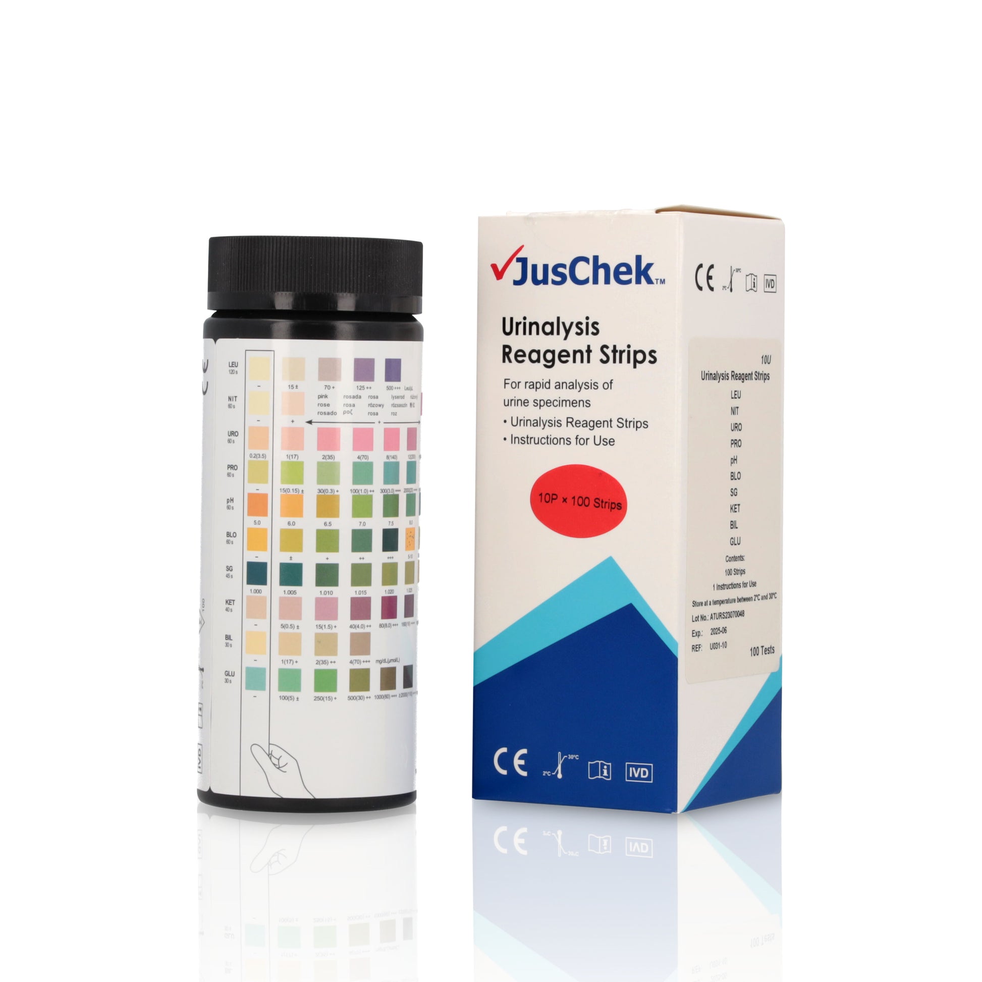 Juschek Urinalysis Strips - 10 Parameter (x100 Strips) - Carey Medical