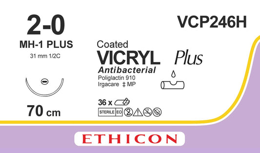 VCP246H Vicryl Plus Violet 2-0 70cm 31mm 1/2 Taperpoint Plus - Ethicon