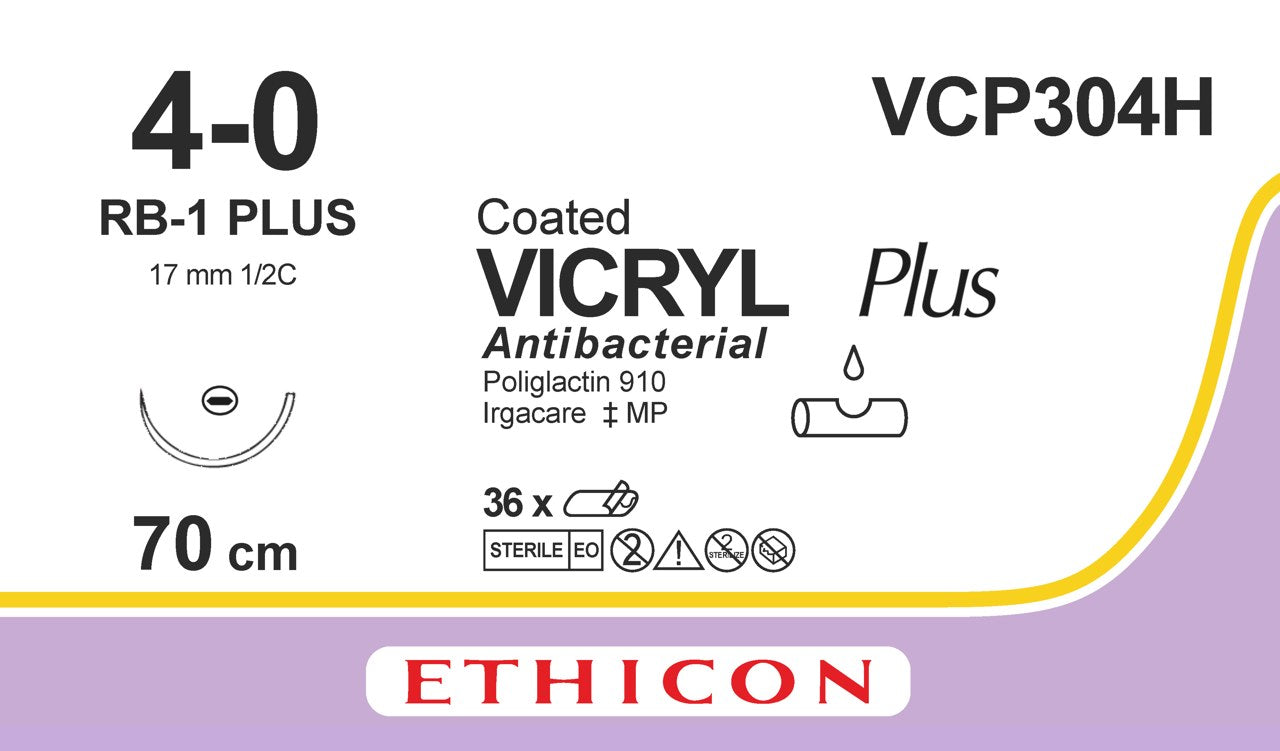 VICRYL Suture PLUS - Braided - Violet - 4-0 - 70cm - 1 x Taperpoint Plus - 17mm - 1/2C - 36 - Ethicon