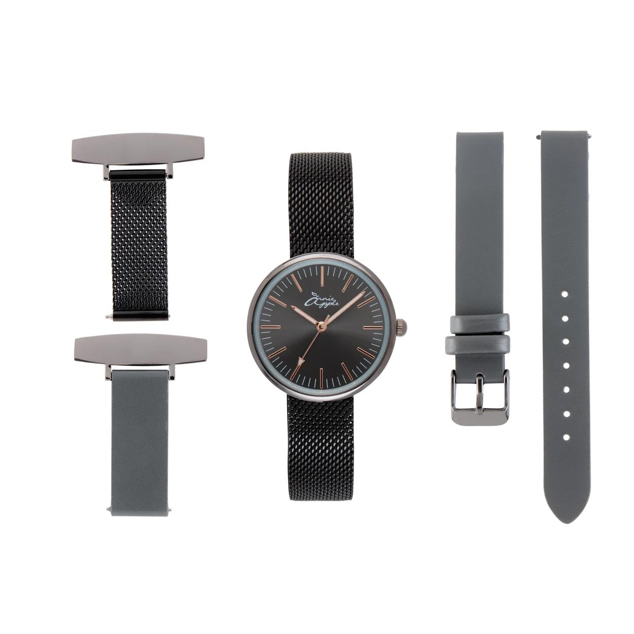 Annie Apple Nurses Fob Watch - Venus - Gunmetal Mesh - Grey Leather - 35mm - Annie Apple