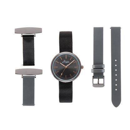 Annie Apple Nurses Fob Watch - Venus - Gunmetal Mesh - Grey Leather - 35mm - Annie Apple