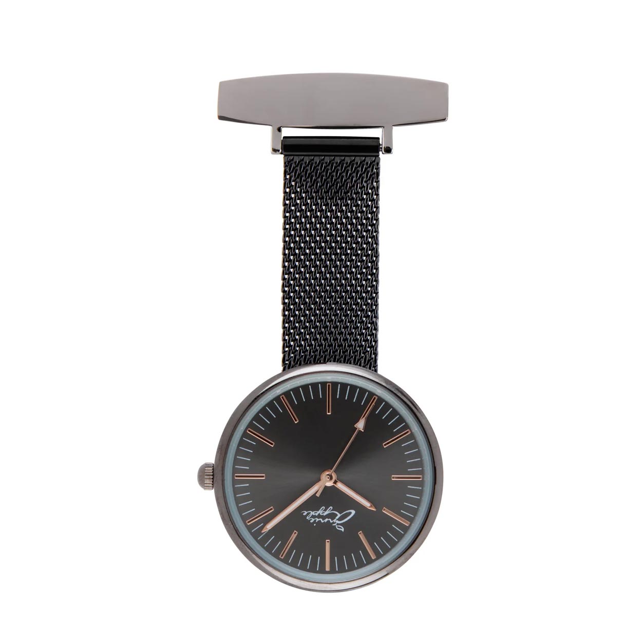 Annie Apple Nurses Fob Watch - Venus - Gunmetal Mesh - Grey Leather - 35mm - Annie Apple