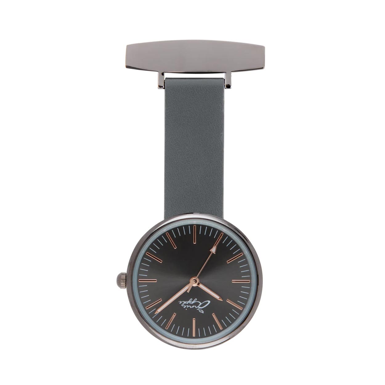 Annie Apple Nurses Fob Watch - Venus - Gunmetal Mesh - Grey Leather - 35mm - Annie Apple