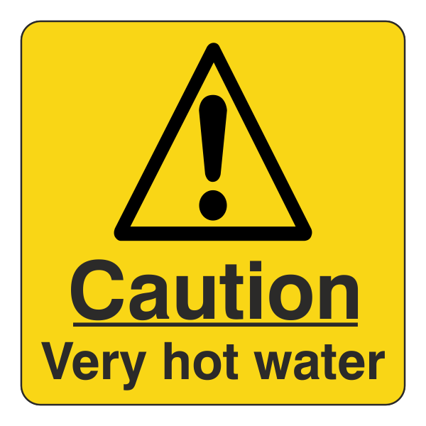 Caution Very Hot Water Sticker Sign - Medisigns