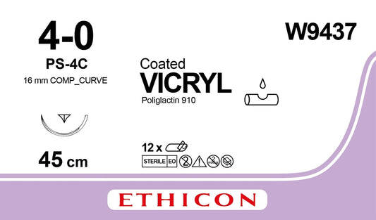 Vicryl Coasted Braided UD 45Cm M1.5 USP4-0 S/A PS-4C PRM - Box of 12 - Ethicon