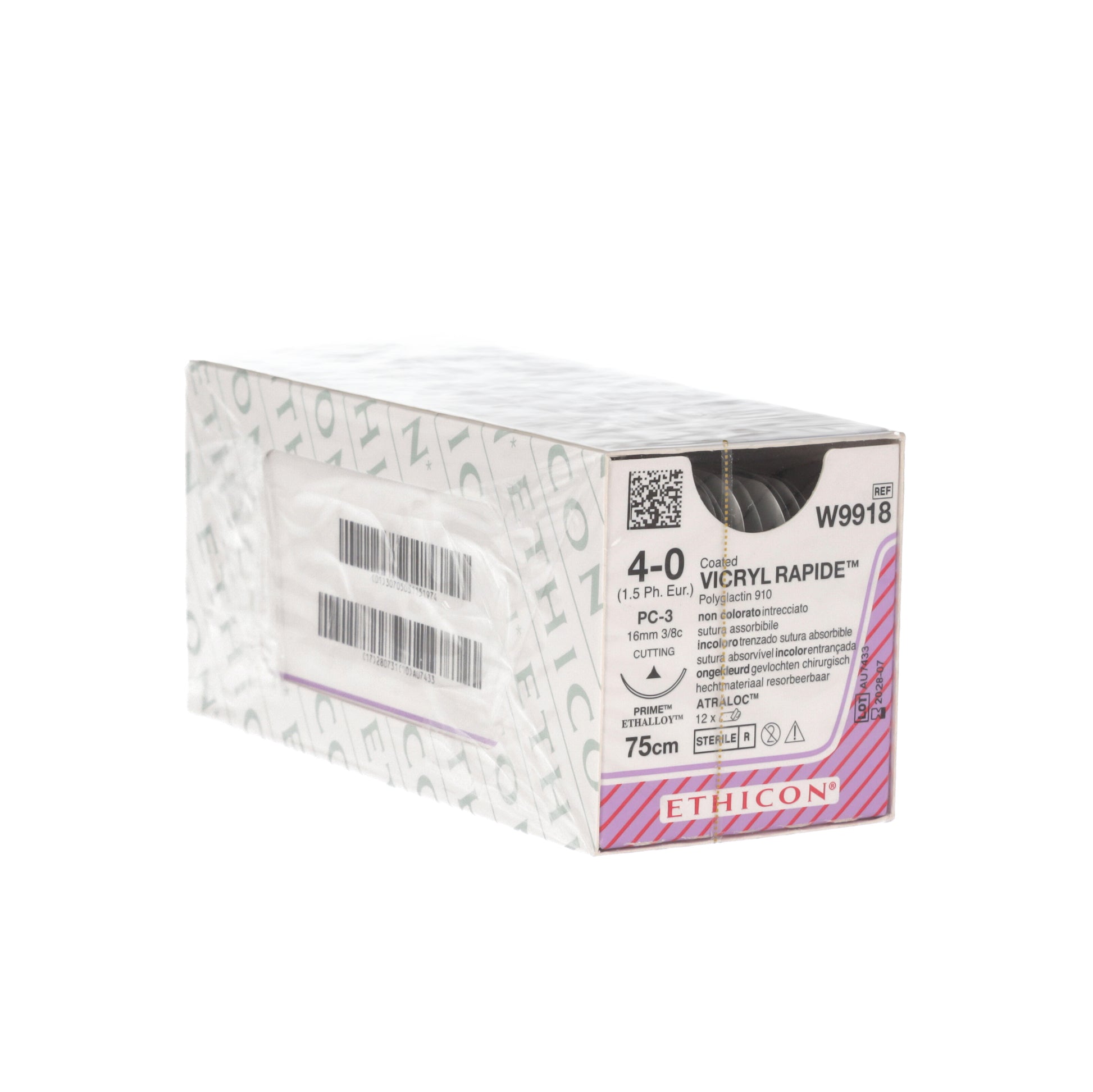 W9918 75cm Vicryl Rapide Absorbable Coated Braided Undyed 4/0 16mm 3/8 Circle Conventional Cutting Prime Needle - Ethicon