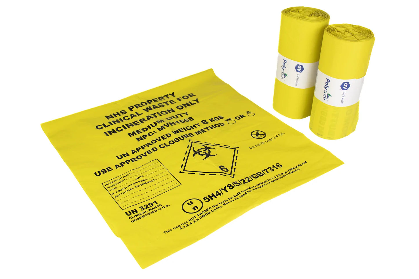 Yellow - Medium Duty Clinical Waste Bag - Large 90L - Roll of 25 - GV Health