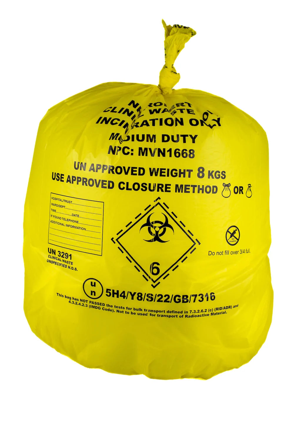 Yellow - Medium Duty Clinical Waste Bag - Large 90L - Roll of 25 - GV Health