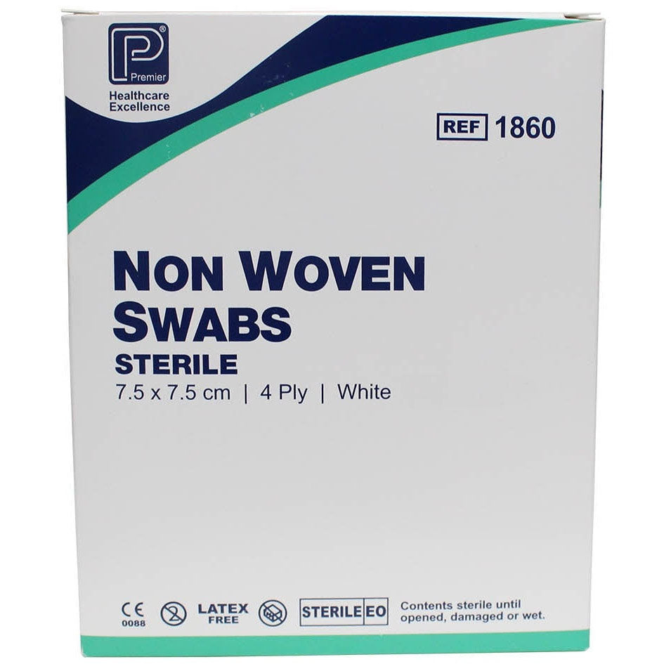 Non-Woven Sterile Swabs - 7.5 x 7.5cm 4 Ply - 40 Packs Of 5 - Premier