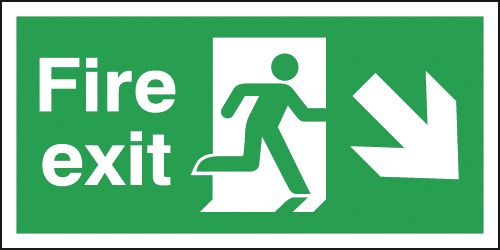 Fire Exit Sign - Man Running with Arrow Down Right - Rigid - Safety First Aid