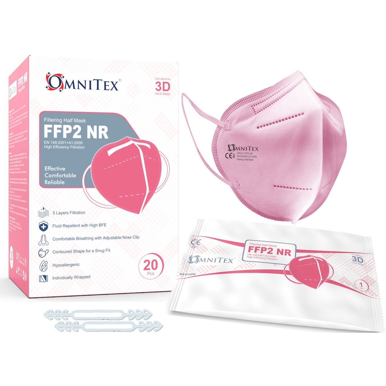 Pink FFP2 Masks - Box of 20 - CLEARANCE - Short Dated 31/07/24
