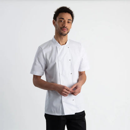 Short Sleeve Stud Chef's Jacket - White - Medium - Alexandra