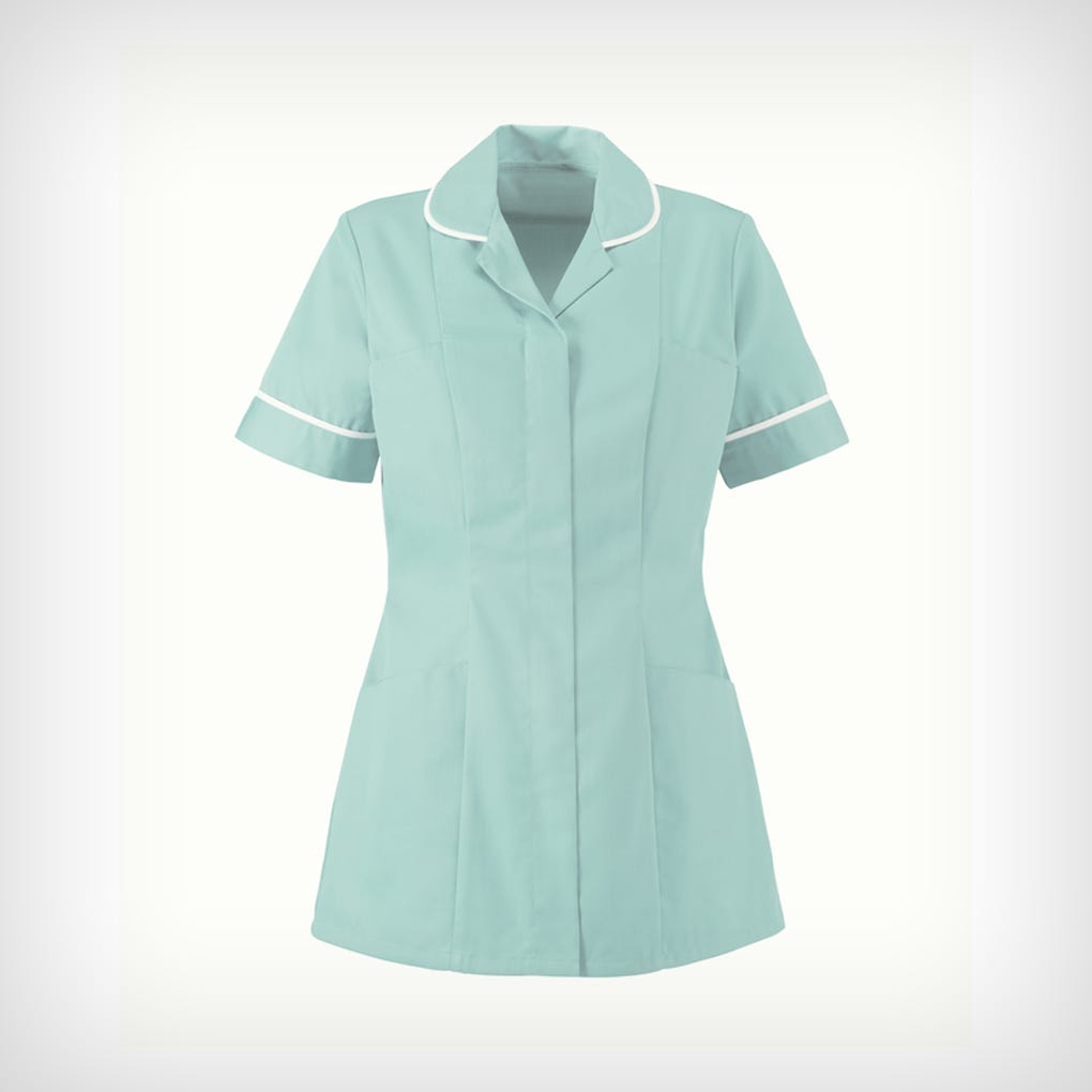 Traditional Nurses Tunic with Contemporary Cut - Aqua & White Trim - Alexandra