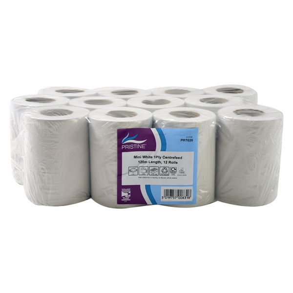 Centrefeed Rolls 1ply 120M - Case of 12 - White - Bunzl