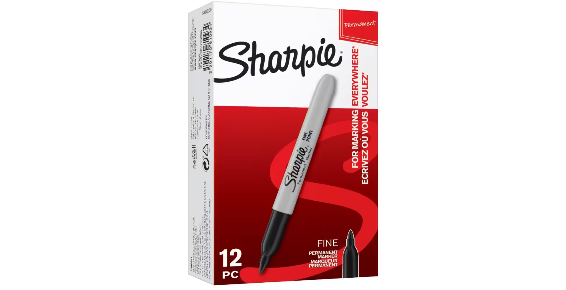 Sharpie Permanent Markers Fine Black - Pack Of 12 - Sharpie