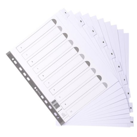 White Card Printed A4 Extra Wide Indices, Mylar Tabs 10 Part (1-10) - Lyreco