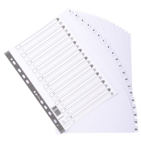 White Card Printed A4 Extra Wide Indices, Mylar Tabs 20 Part (1-20) - Lyreco