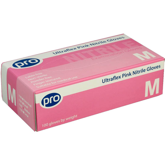 Ultraflex Pink Nitrile Glove Powder Free - Medium x 100 - 