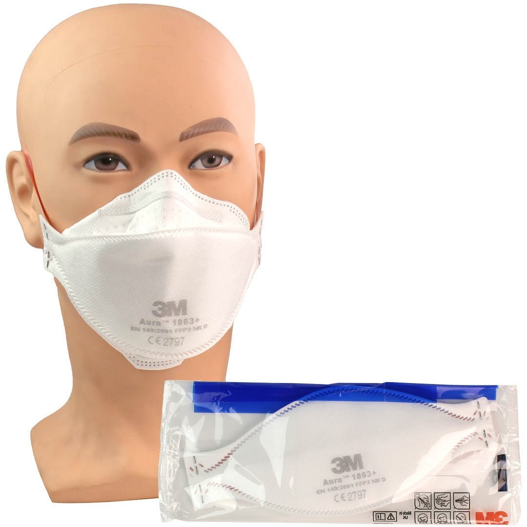 3M™ 1863+ Aura™ Disposable Healthcare Respirator, FFP3 +IIR - 3M