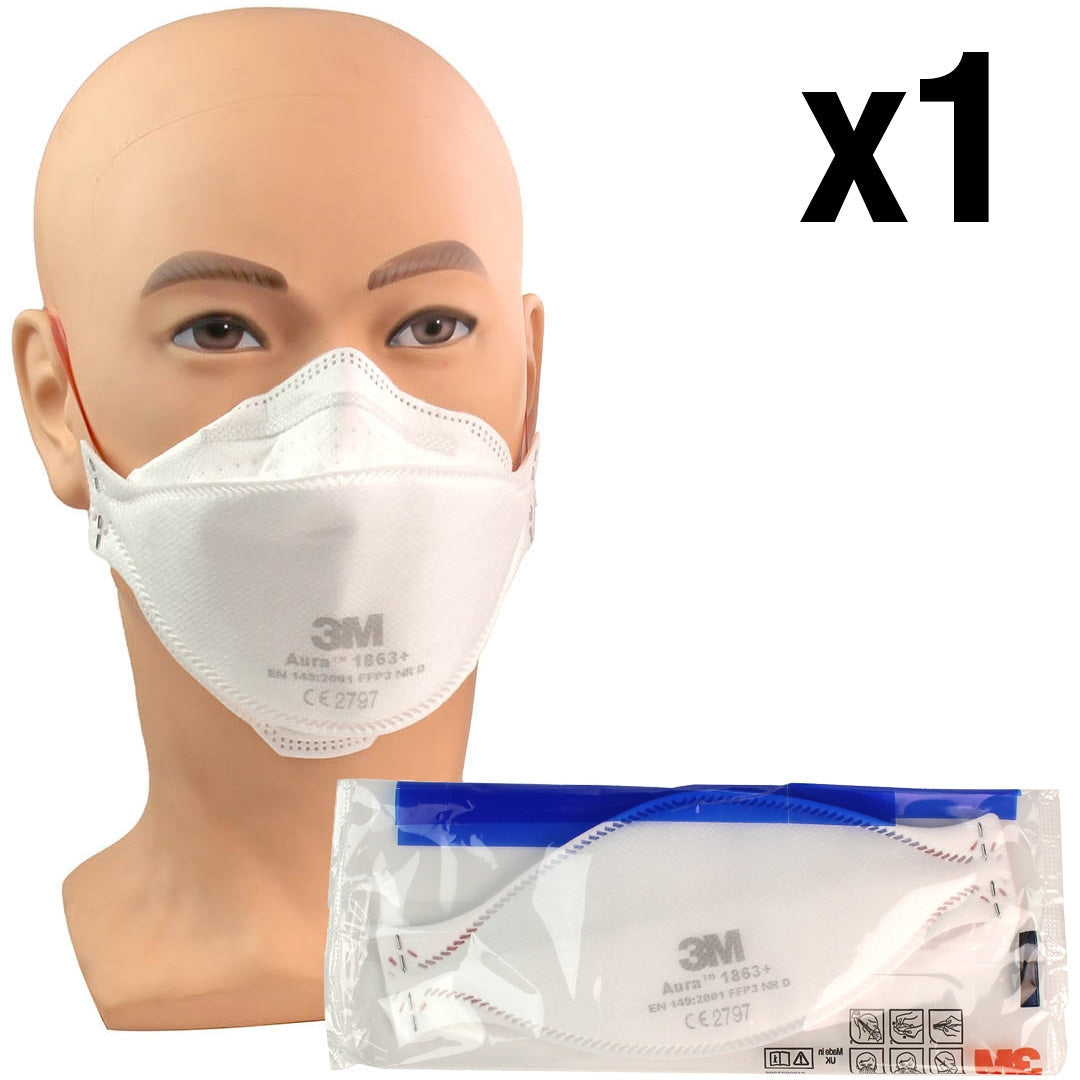 3M™ 1863+ Aura™ Disposable Healthcare Respirator, FFP3 +IIR - 3M