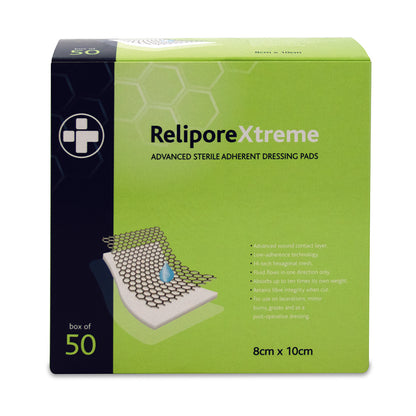 8m x 10cm Relipore Xtreme Adhesive Dressing Pads Sterile - Box of 50 - Reliance