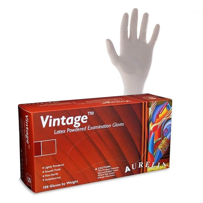 Aurelia® Vintage® Lightly Powdered Latex Examination Gloves - Small - Box of 100 - Aurelia Gloves